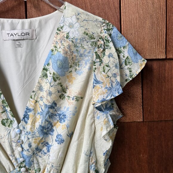 TAYLOR Vintage Style Floral V-Neck Flutter Sleeve Fit & Flare Dress Women's 16 - Picture 5 of 13